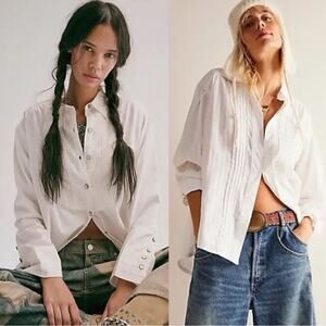 Free People Menswear Oversized Tuxy Vibes Shirt Optic White Size Large Bohemian